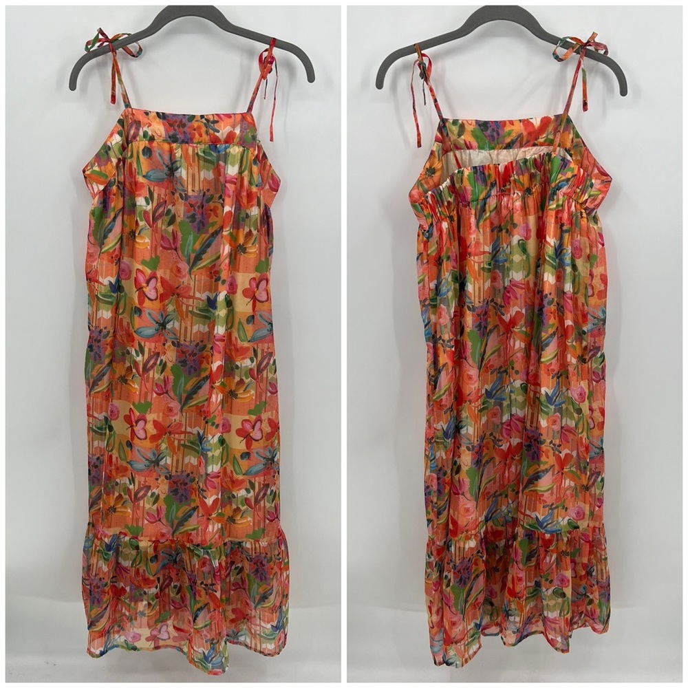 World Market orange floral midi dress
